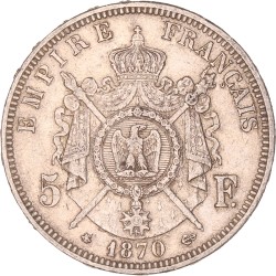 France. Second empire. Napoleon III. 5 Francs. 1870 A.