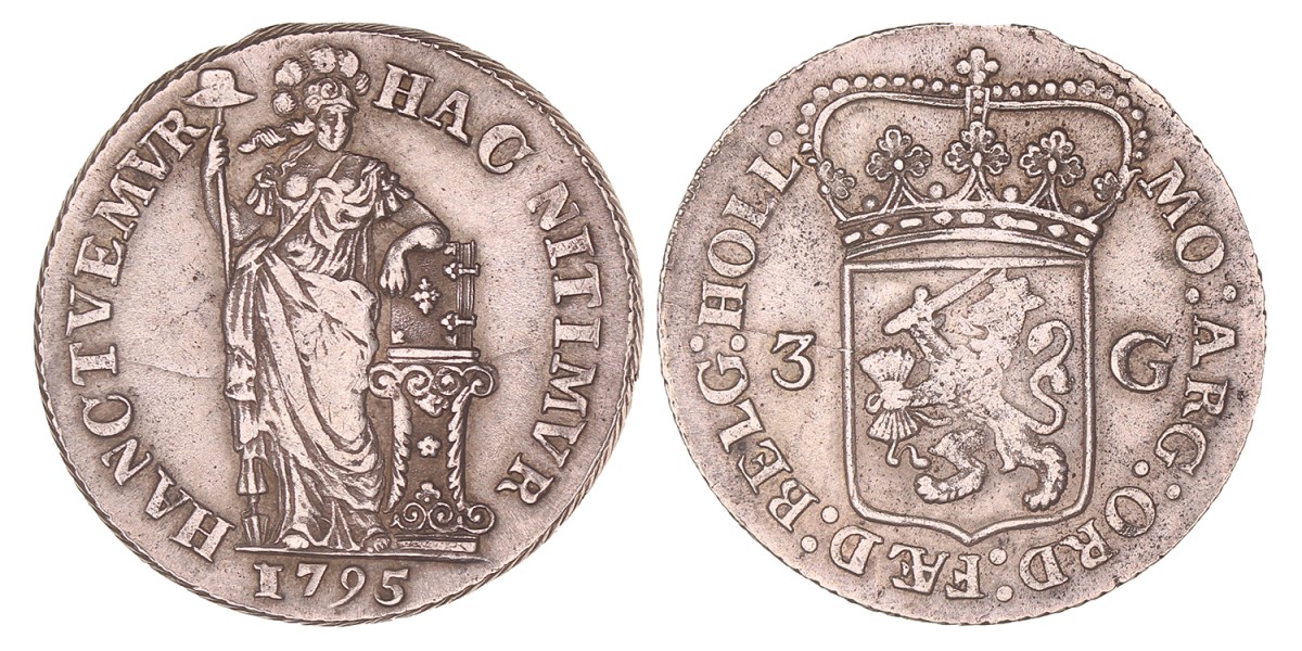 3 Gulden. Holland. 1795. Zeer Fraai.