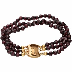 Drierijige granaten armband met een geelgouden sluiting - 14 kt.