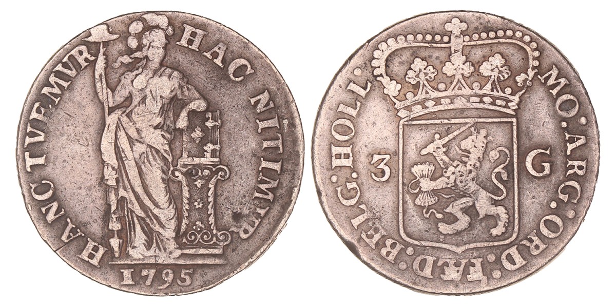 3 Gulden. Holland. 1795. Fraai / Zeer Fraai.