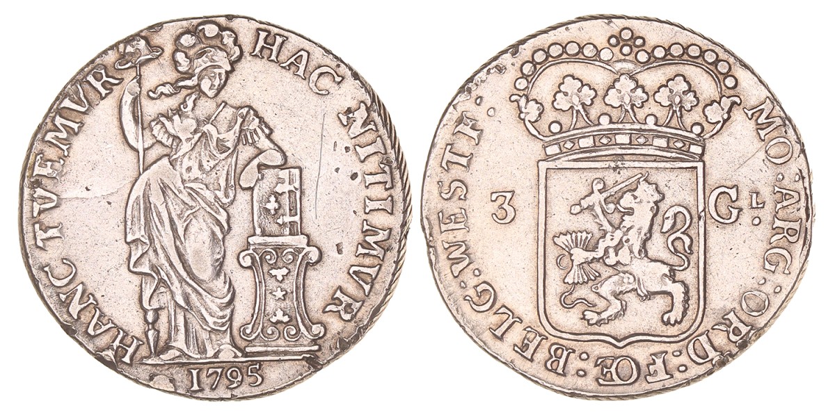 3 Gulden - Generaliteits -. West-Friesland. 1795. Fraai / Zeer Fraai.