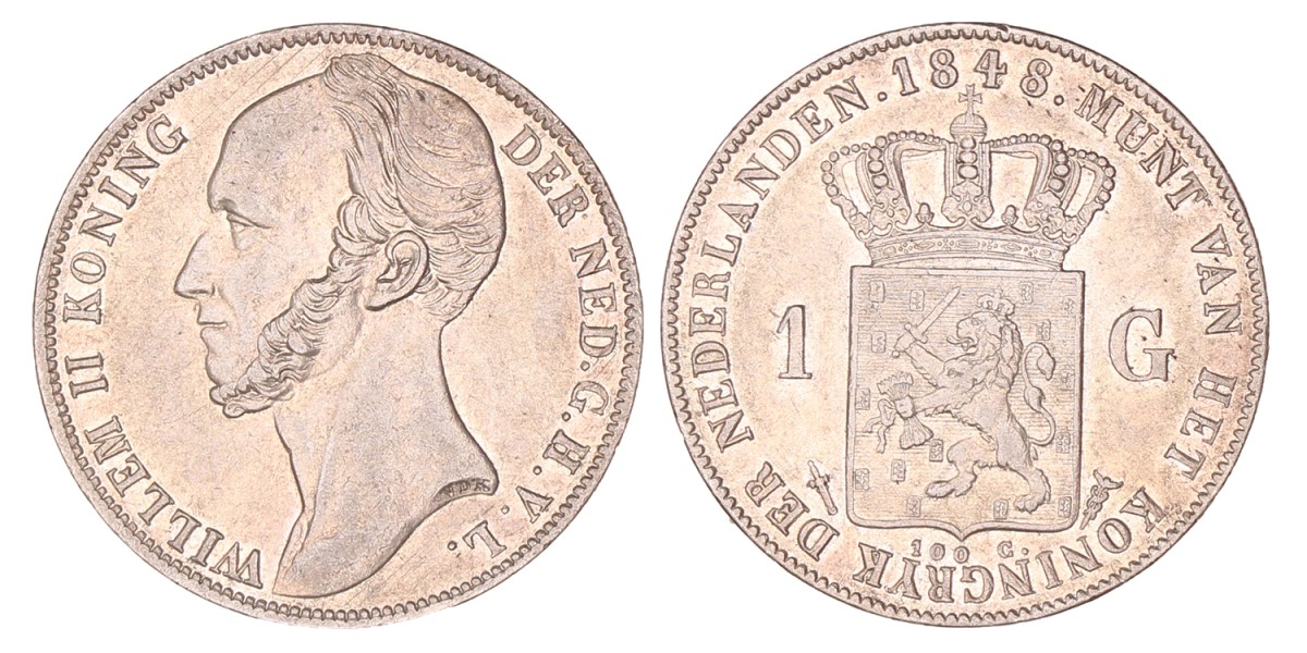 1 Gulden. Willem II. 1848. Prachtig -.