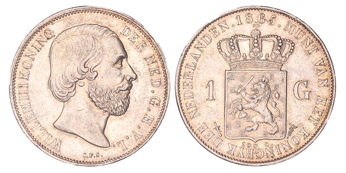 1 Gulden. Willem III. 1865. Prachtig -.