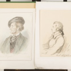 Een lot van (4) portretten, voorstellende Mozart, Beethoven, Wagner en J.W. Mengelberg (1871 – 1951), 20e eeuw.