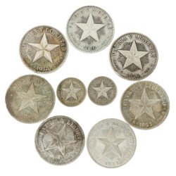 Cuba. Lot (9) 20 Centavos and 1 Peso. 1915, 1916, 1932, 1933, 1934 and 1948.