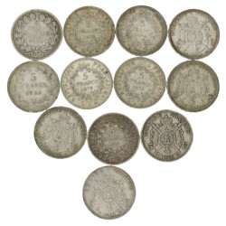 France. Lot (12) 5 Francs. 19th century.