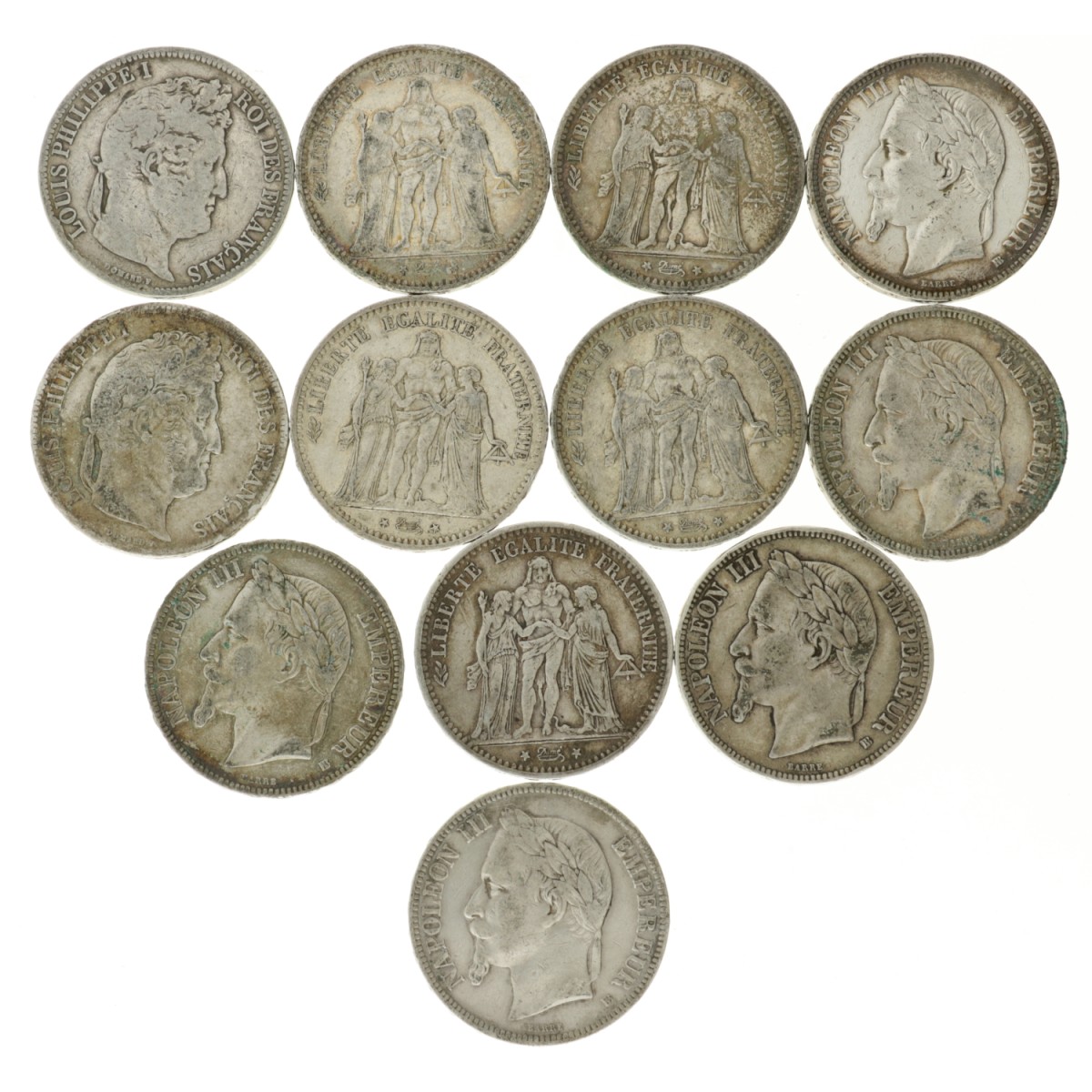 France. Lot (12) 5 Francs. 19th century.