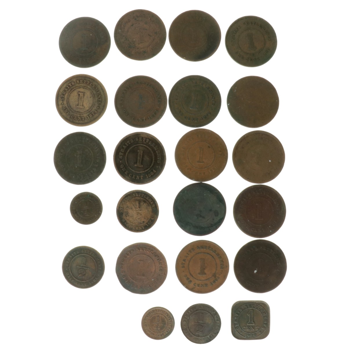 Straits settlements. Victoria and George V. Mostly copper coins. Late 19th / early 20th century.