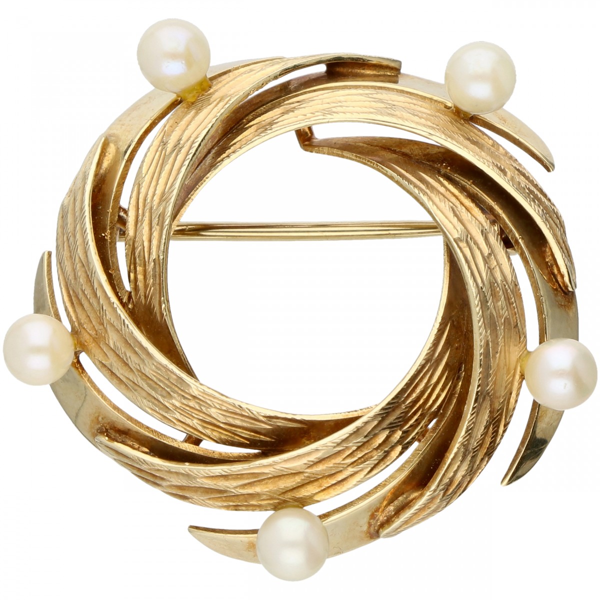 Geelgouden vintage broche, met cultivé zoetwater parel - 14 kt.