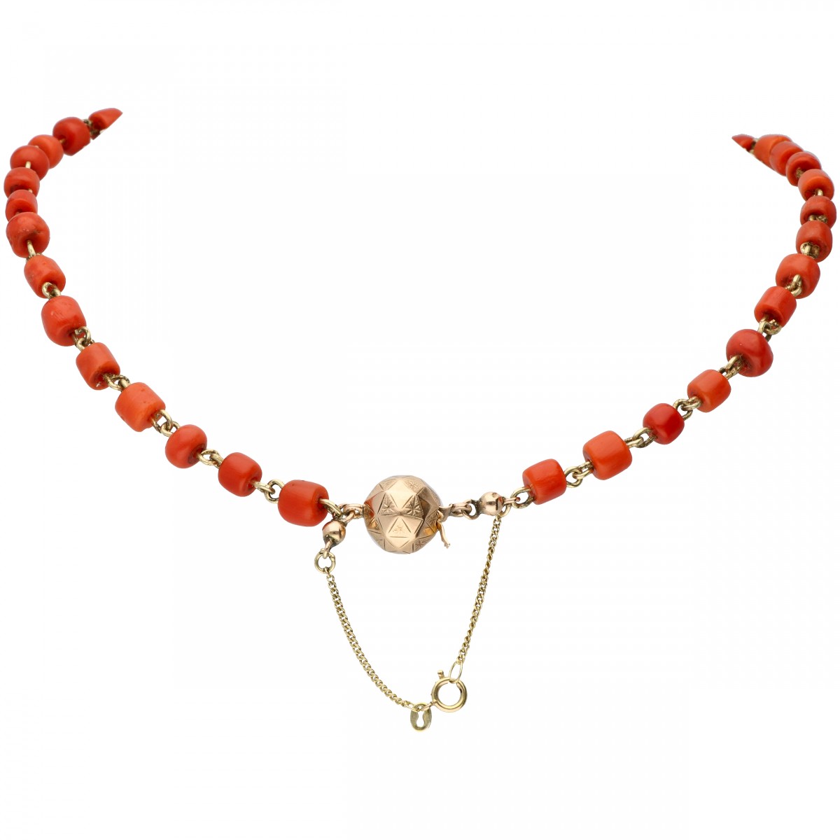 Bloedkoralen collier met een rosegouden sluiting - 14 kt.