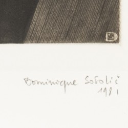 Dominique Sosolic, 'Eveil', Een voorstelling van een kip met ei, maniere noire, gesigneerd.