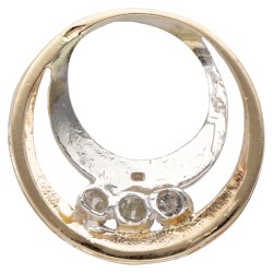 14 kt. Bicolor gouden cirkelvormige hanger bezet met ca. 0.39 ct. diamant.