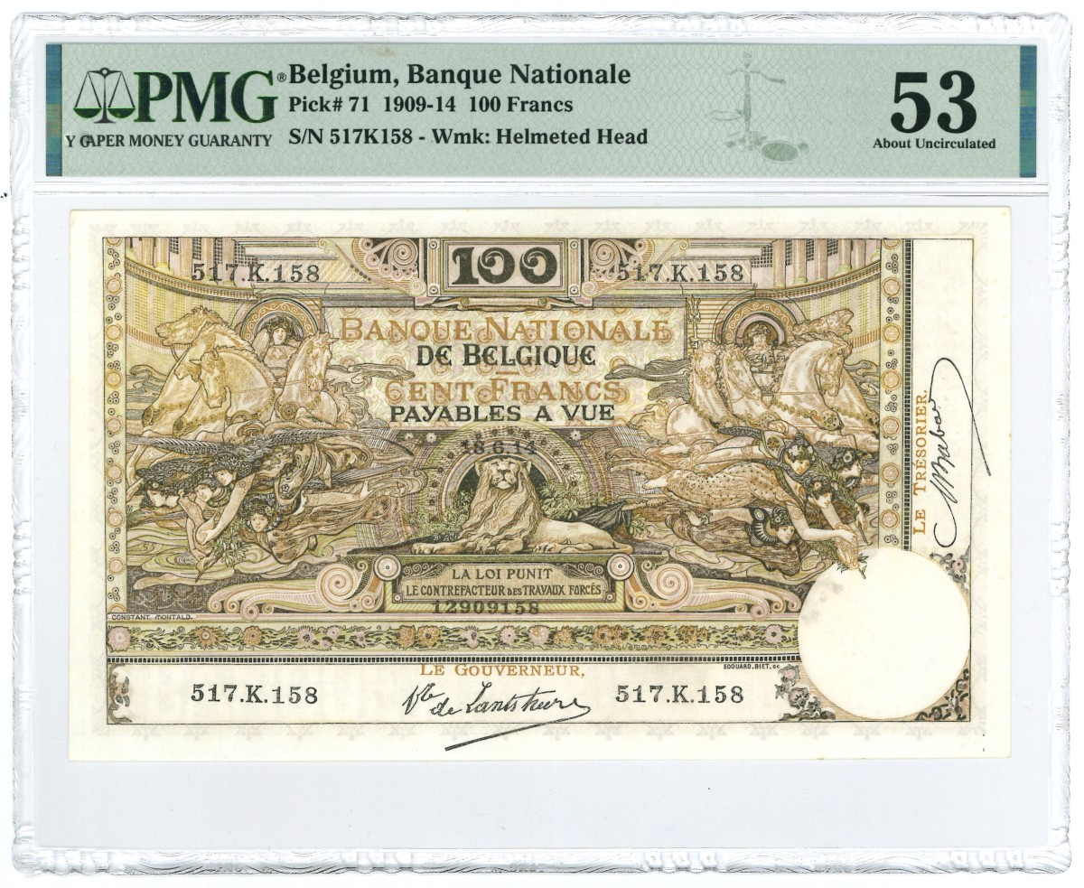 Belgium. 100 Francs. Banknote. Type 1909-1914. - About UNC.