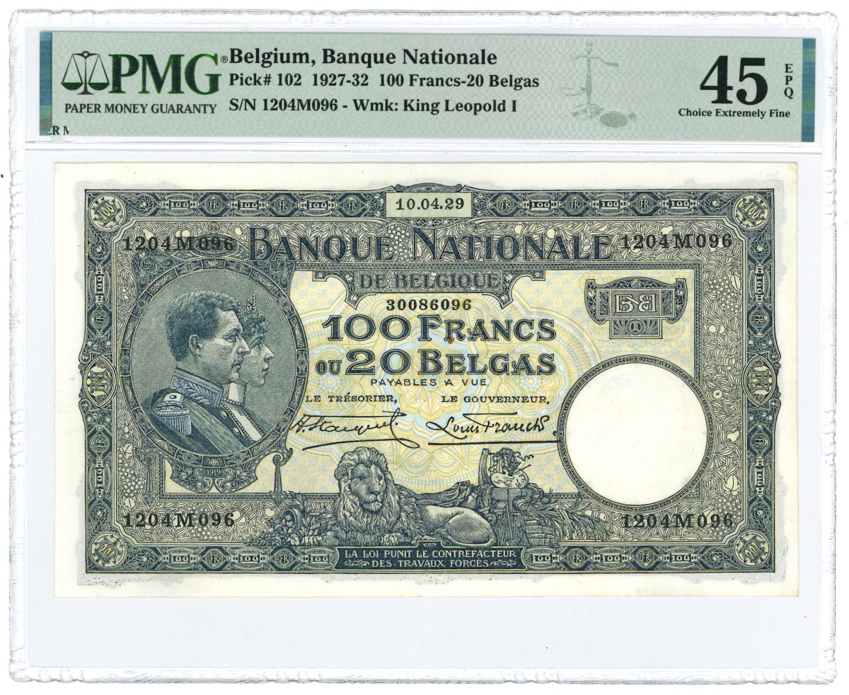 Belgium. 100 Francs. Banknote. Type 1927-1932. - Extremely fine.