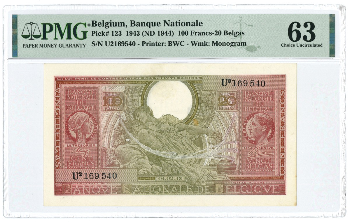 Belgium. 100 Francs. Banknote. Type 1943. - UNC.