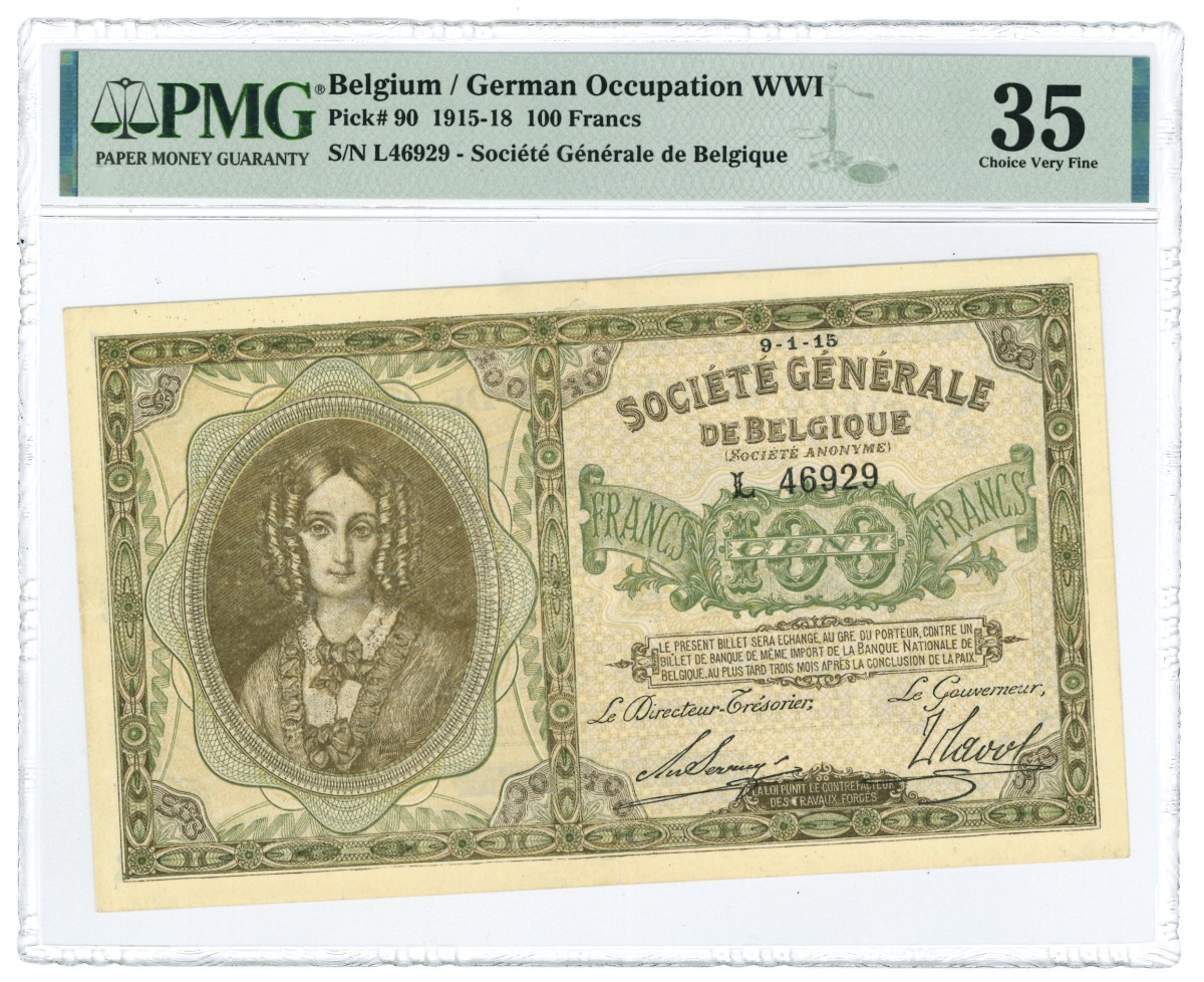 Belgium. 100 Francs. Banknote. Type 1915-1918. - Very fine.