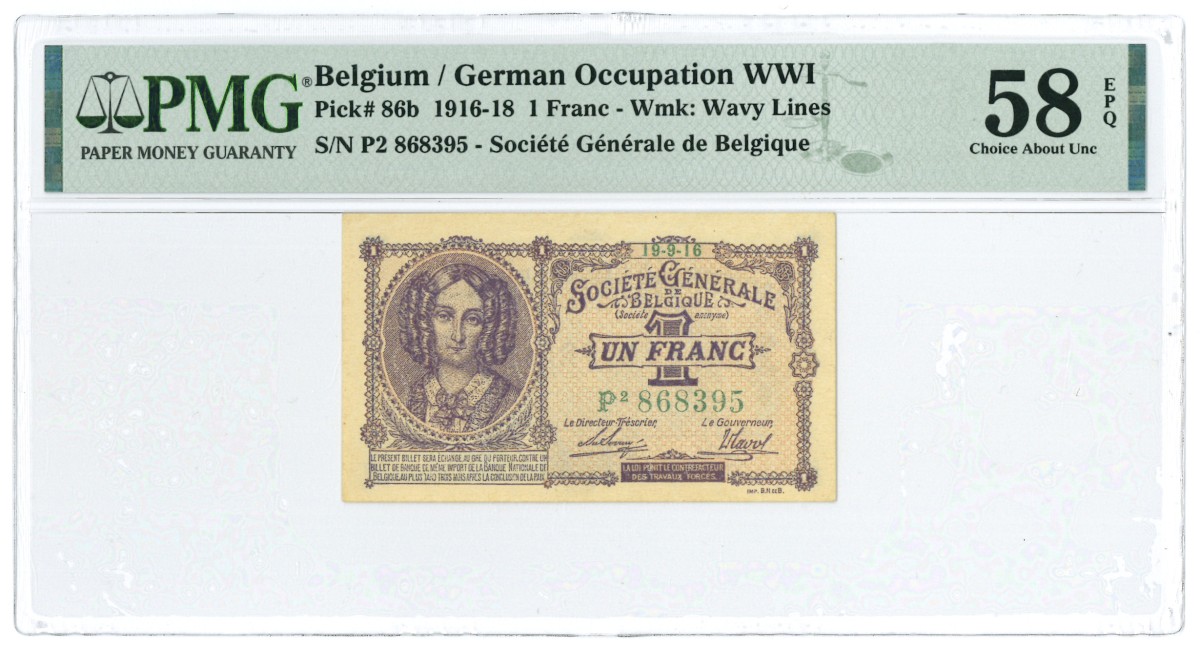 Belgium. 1 Franc. Banknote. Type 1916-1918. - About UNC.