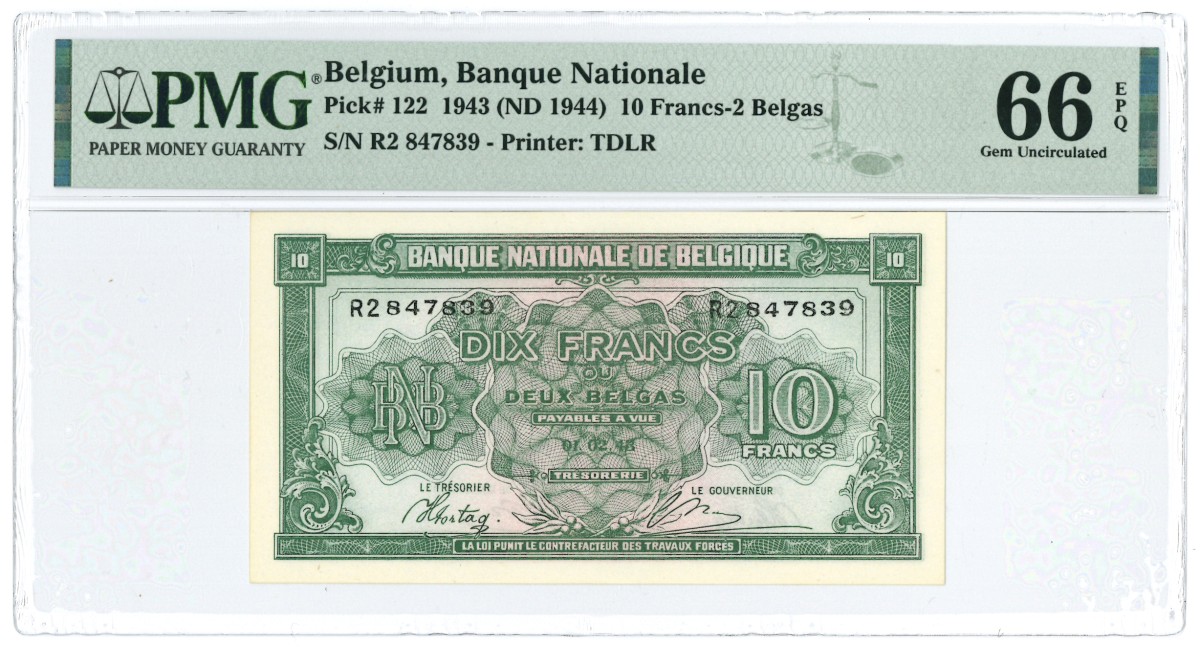 Belgium. 10 Francs. Banknote. Type 1943. - UNC.