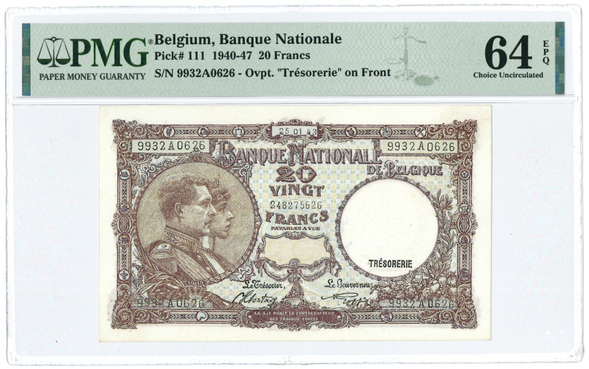 Belgium. 20 Francs. Banknote. Type 1940-1947. - UNC.