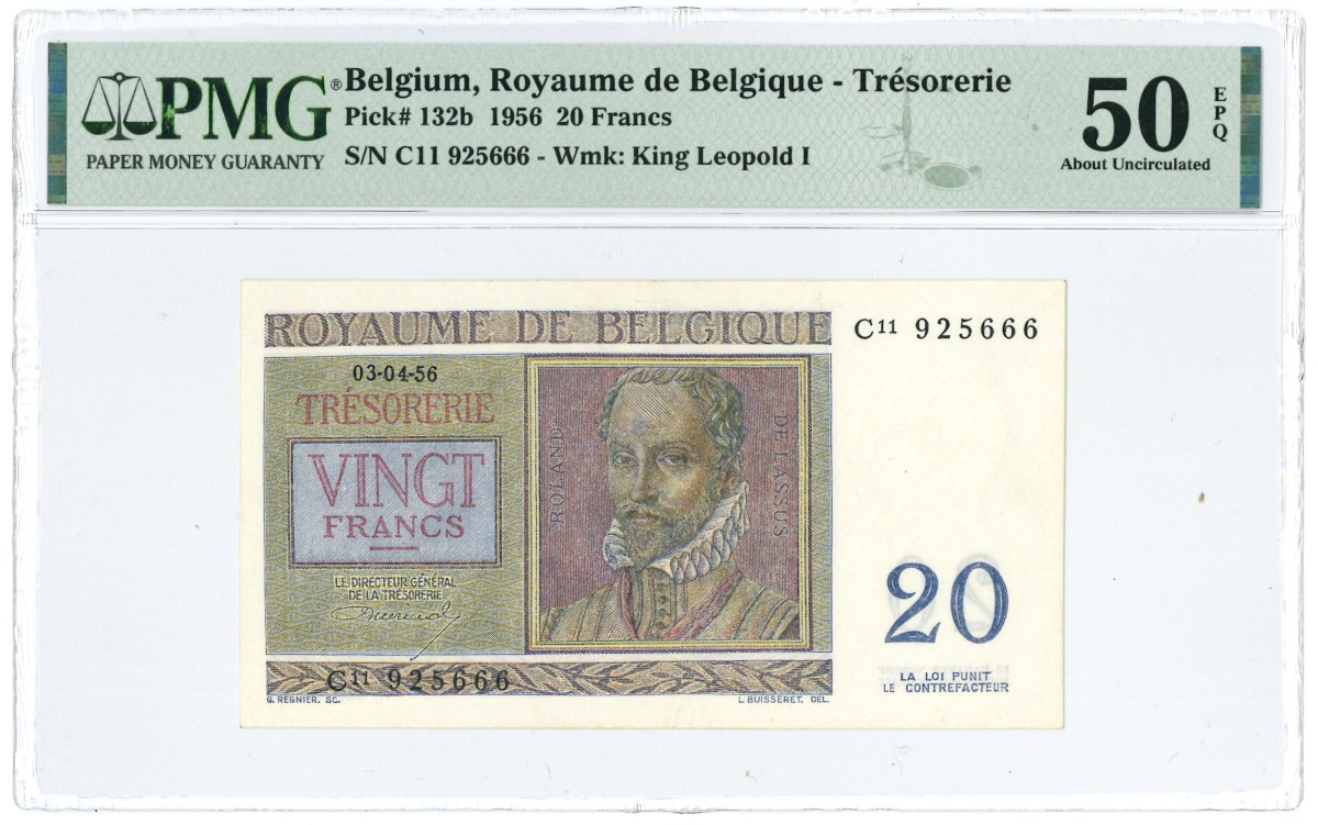 Belgium. 20 Francs. Banknote. Type 1956. - About UNC.