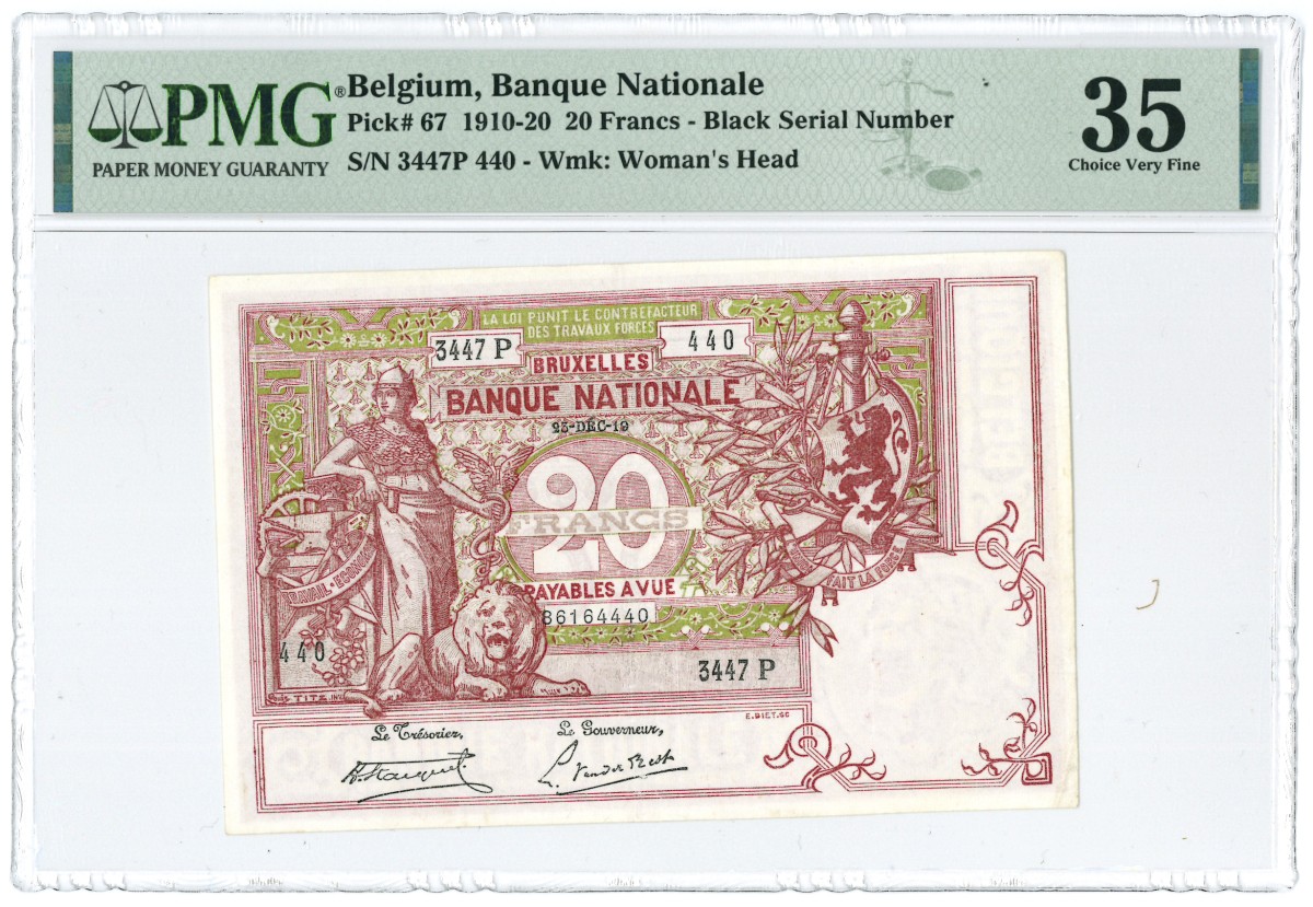 Belgium. 20 Francs. Banknote. Type 1910-1920. - Very fine.