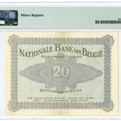 Belgium. 20 Francs. Banknote. Type 1914. - Extremely fine.