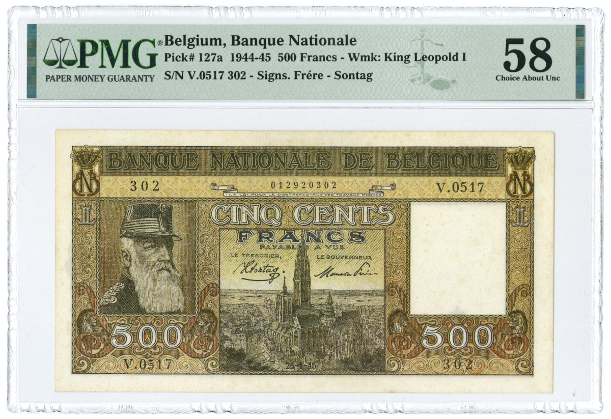 Belgium. 500 Francs. Banknote. Type 1944-1945. - About UNC.