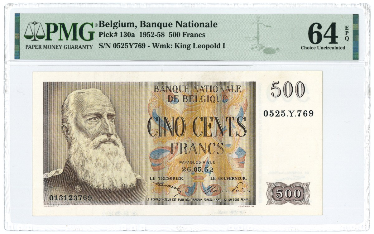 Belgium. 500 Francs. Banknote. Type 1952-1958. - UNC.