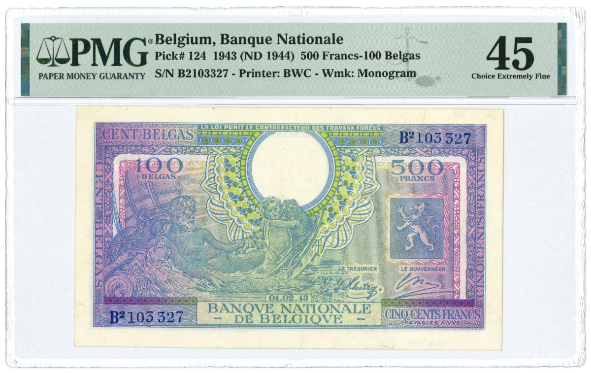 Belgium. 500 Francs. Banknote. Type 1943. - Extremely fine.