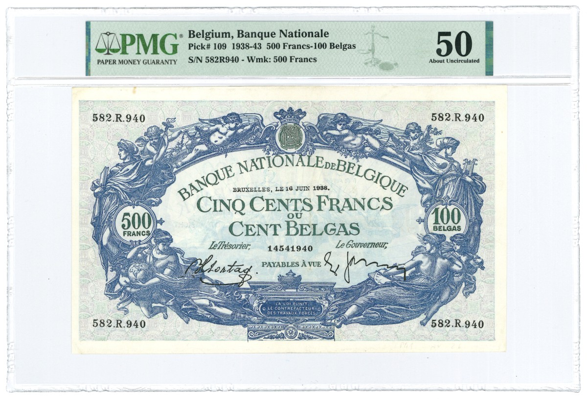 Belgium. 500 Francs. Banknote. Type 1938-1943. - About UNC.