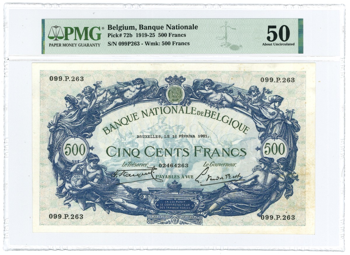 Belgium. 500 Francs. Banknote. Type 1919-1925. - About UNC.