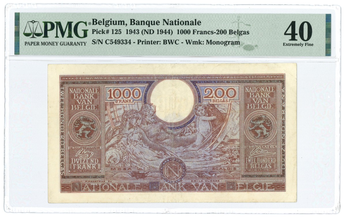 Belgium. 1000 Francs. Banknote. Type 1943. - Extremely fine.