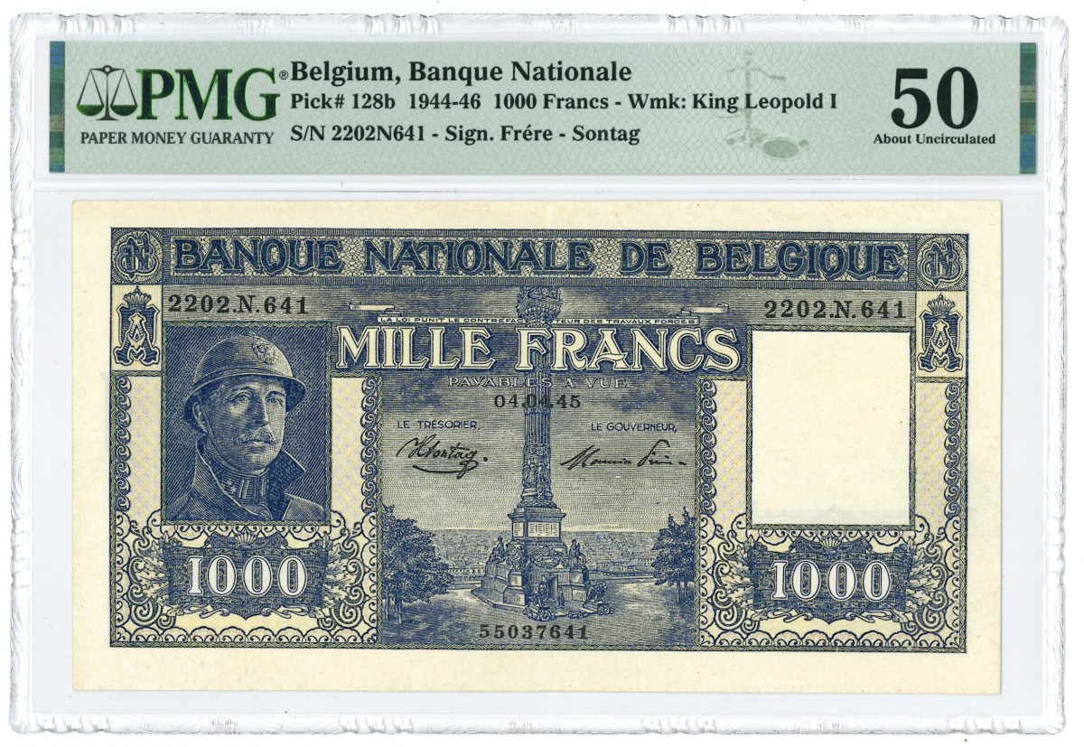 Belgium. 1000 Francs. Banknote. Type 1944-1946. - About UNC.