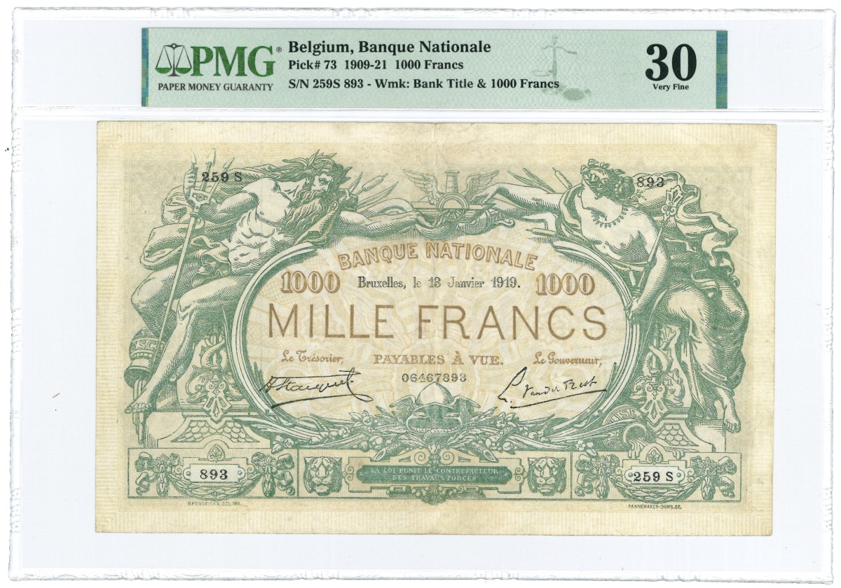 Belgium. 1000 Francs. Banknote. Type 1909-1921. - Very fine.