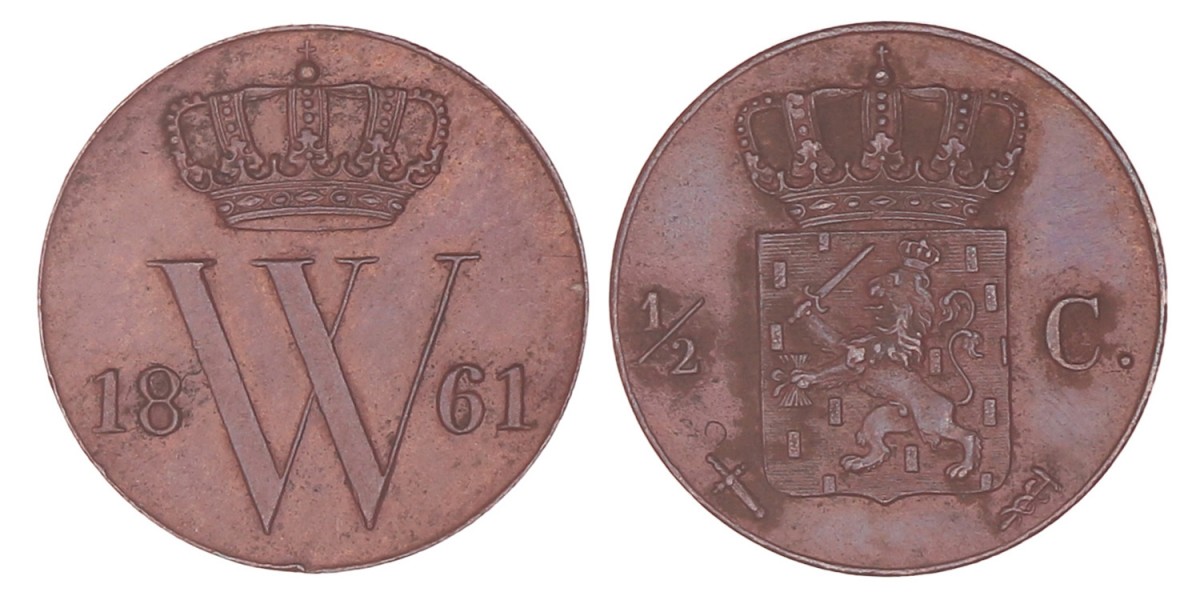 ½ Cent Willem III 1861. Prachtig (opgewreven).
