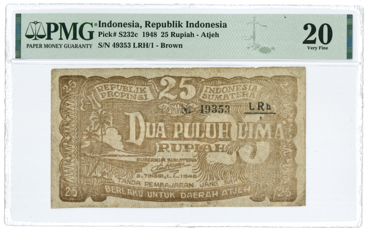 Indonesia. 25 Rupiah. Banknote. Type 1948. - Very fine.