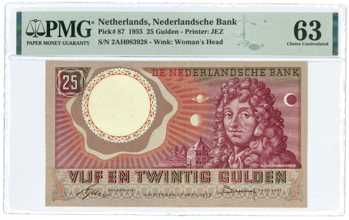 Nederland. 25 Gulden. Bankbiljet. Type 1955. Type Huygens. - UNC.