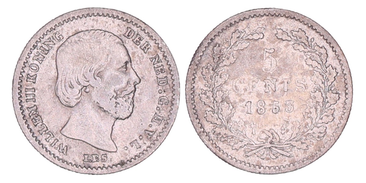 5 Cent Willem III 1853. Fraai / Zeer fraai (RR).