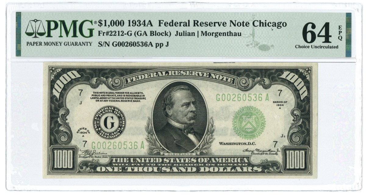 United States. 1000 Dollars. Banknote. Type 1934A. Type Julian Morgenthau. - UNC.