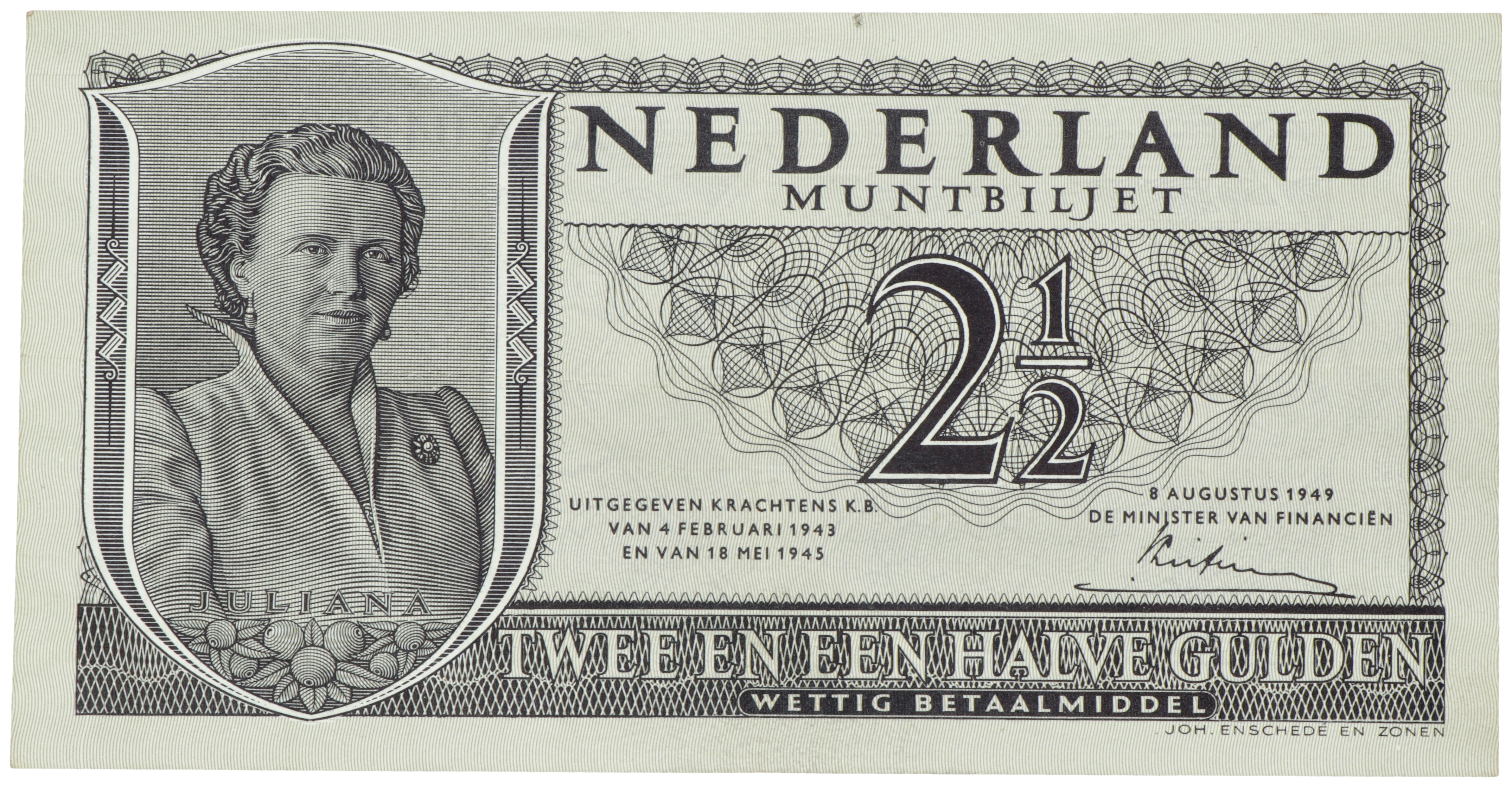 Nederland. 2½ Gulden. Muntbiljet. Type 1949. Type Juliana. - Zeer Fraai +.