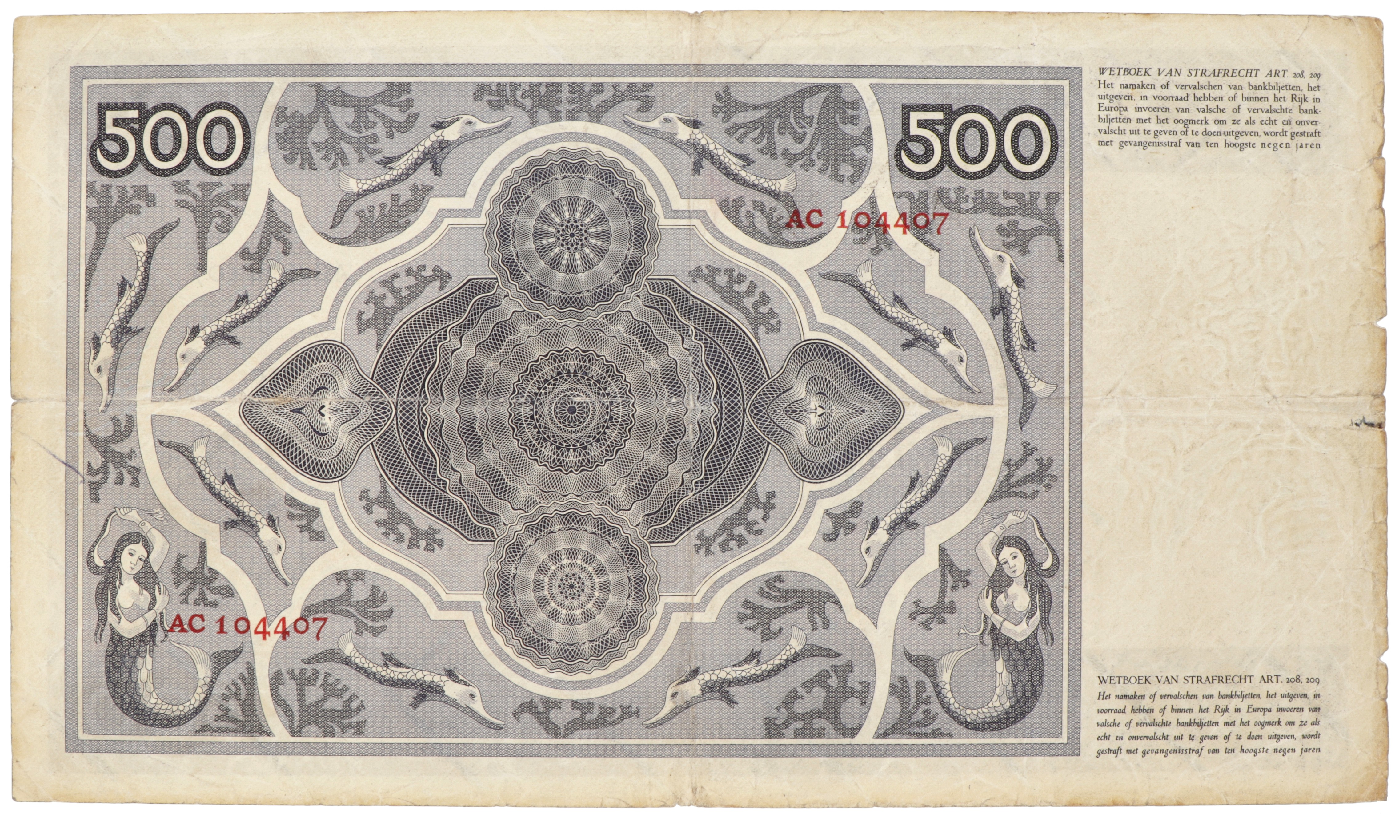 Nederland. 500 Gulden. Bankbiljet. Type 1930. Type Stadhouder Willem III. - Zeer Fraai -.