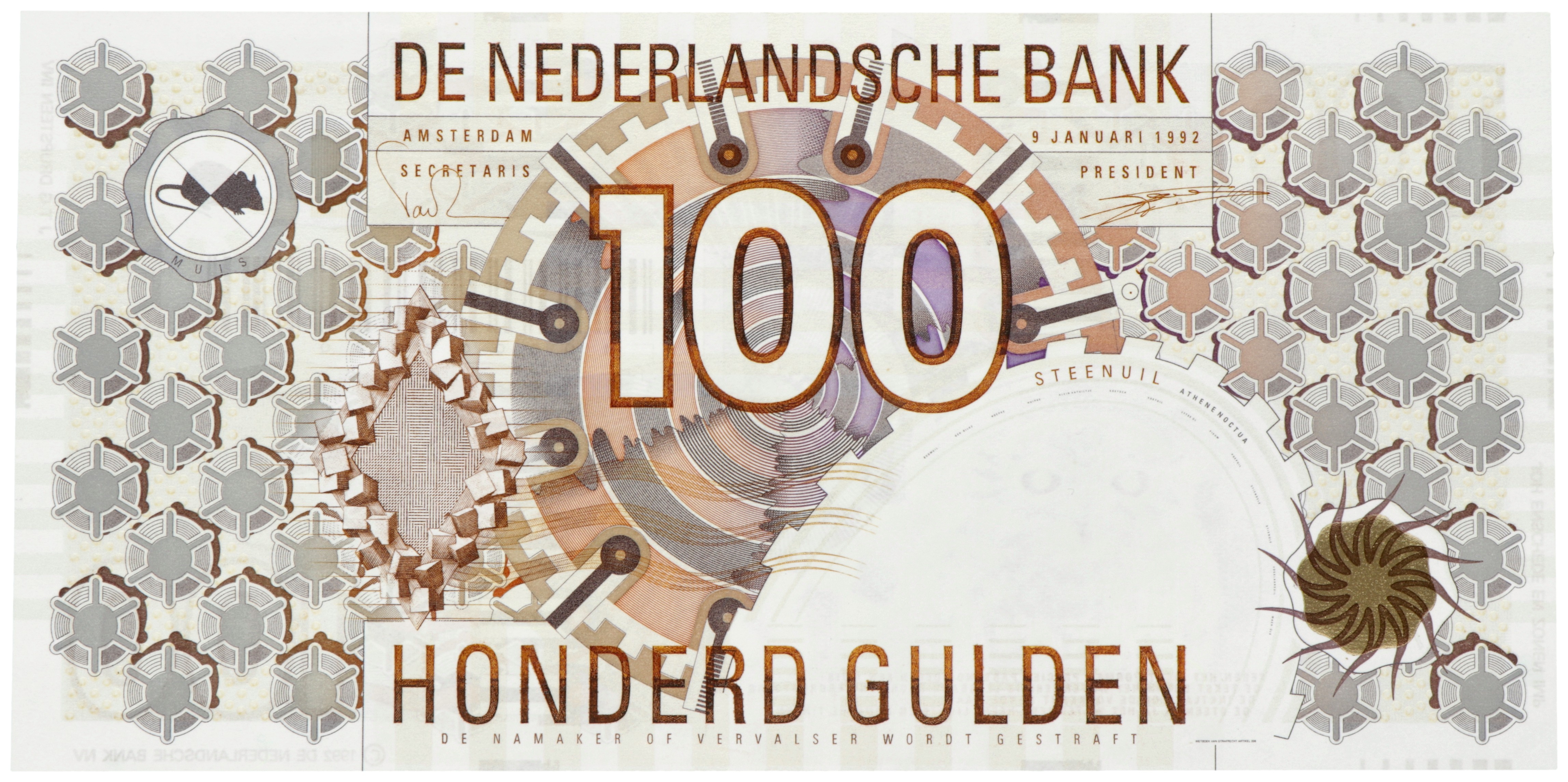 Nederland. 100 Gulden. Bankbiljet. Type 1992. Type Steenuil. - UNC.