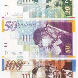 Israel. Lot (3) 20/50/100 New Shequel. Banknote. Type 1998-2007. - UNC.