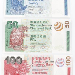 Hongkong. Lot (3) 20/50/100 Dollars. Banknote. Type 2003. - UNC.