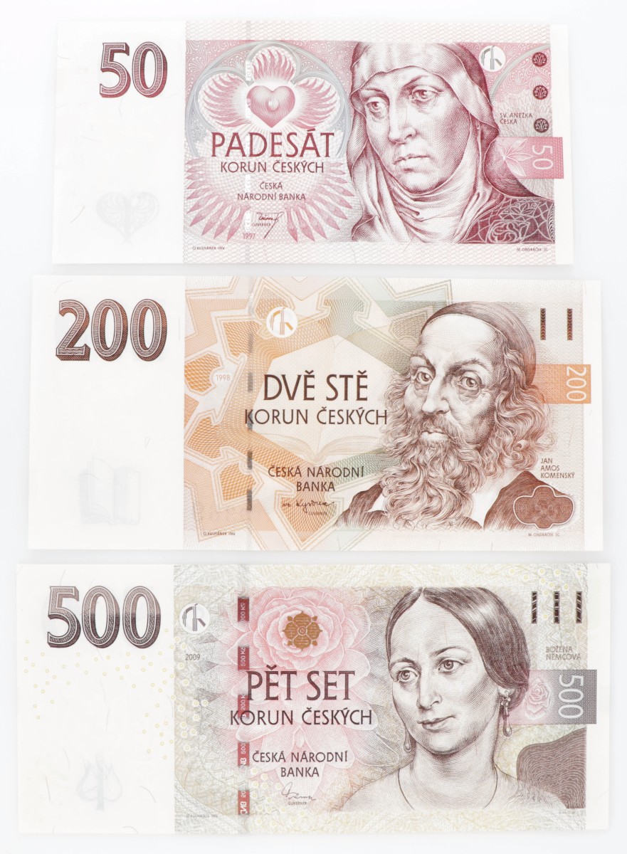 Czech Republic. Lot (3) 50/200/500 Korun. Banknote. Type 1997-2009. - UNC.