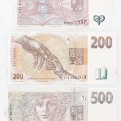 Czech Republic. Lot (3) 50/200/500 Korun. Banknote. Type 1997-2009. - UNC.