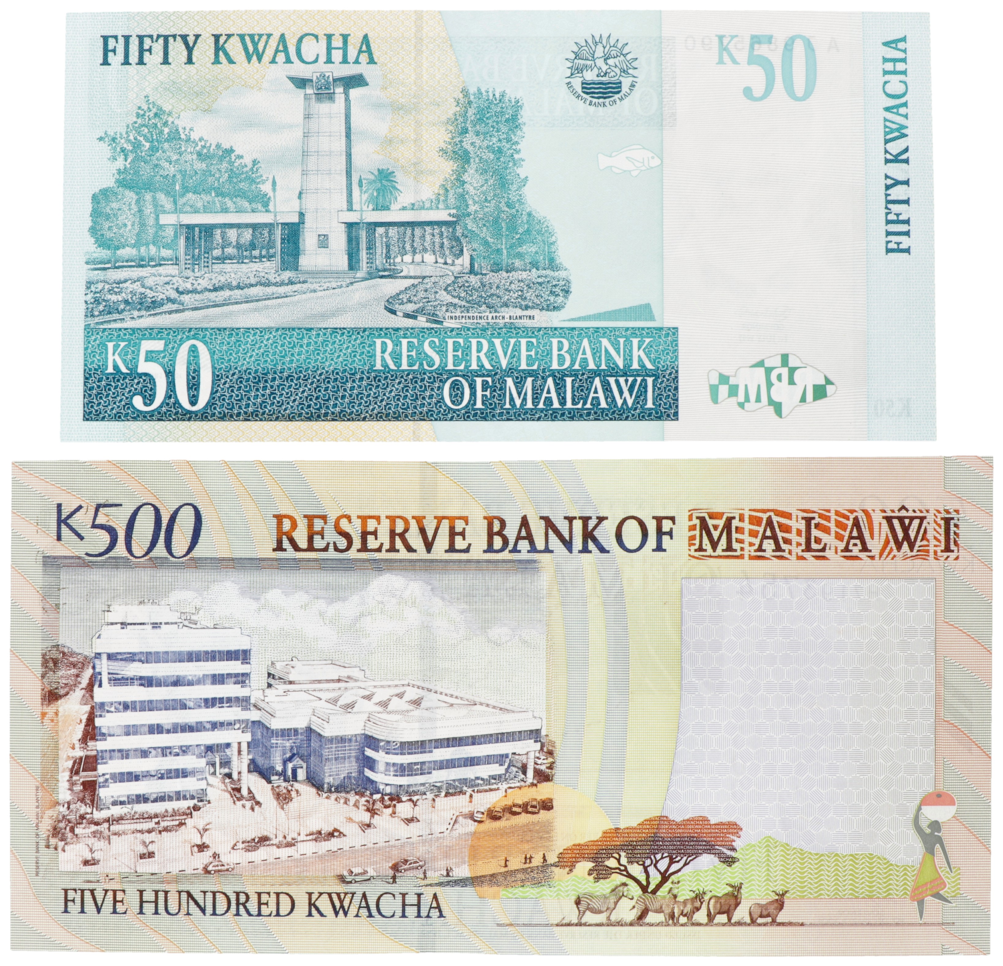 Malawi. Lot (2) 50/500 Kwacha. Banknote. Type 1997-2003. - UNC.