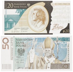 Poland. Lot (2) 20/50 Zlotych. Banknote. Type 2006-2009. - UNC.