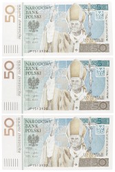 Poland. Lot (3) 3x50 Zlotych. Banknote. Type 2006. - UNC.