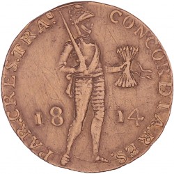 Gouden Dukaat Willem I Buitenlandse vervalsing 1814. Fraai / Zeer fraai (Montage sporen).